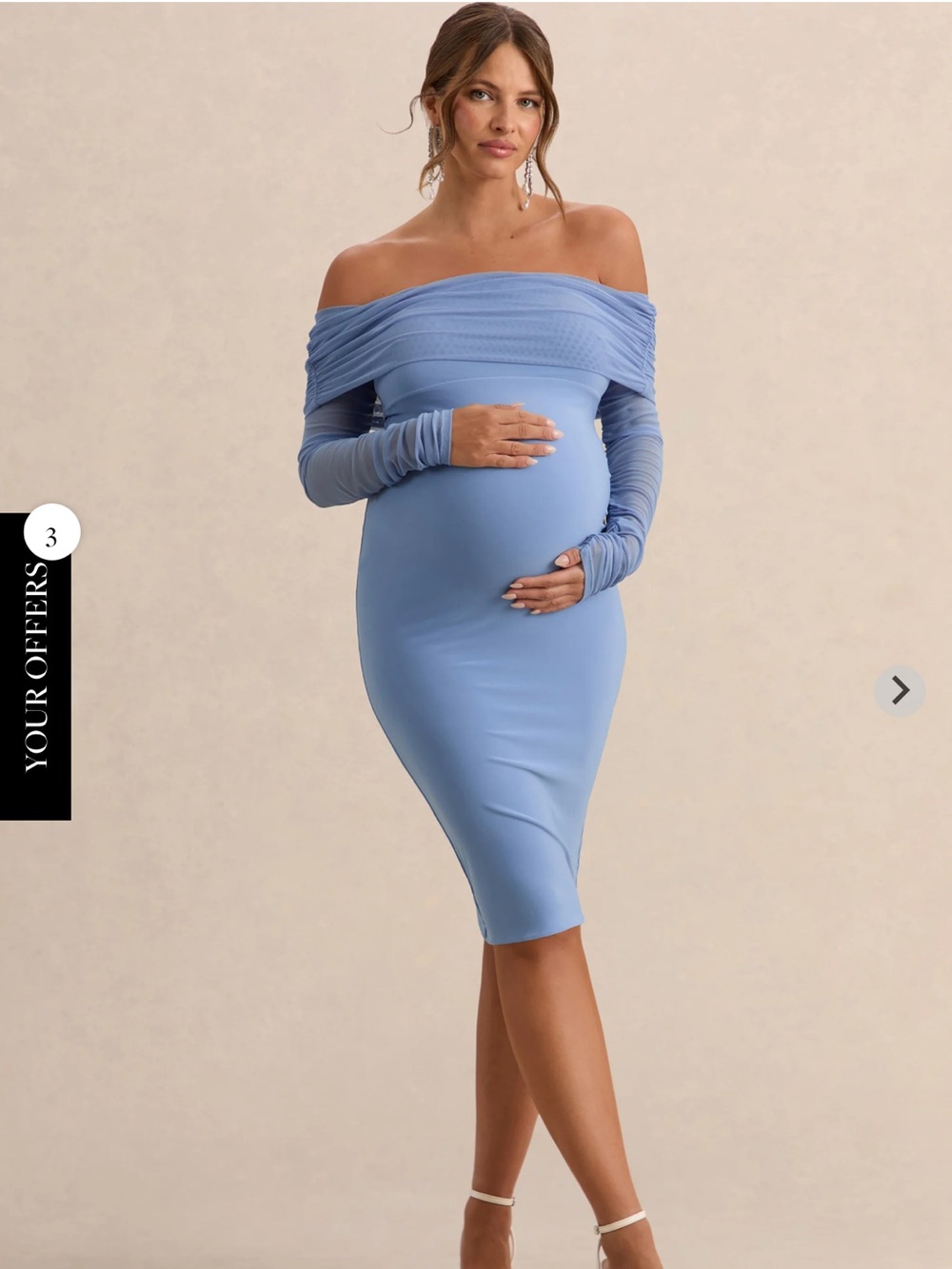 Off-the-Shoulder Maternity Bodycon Dress in Powder Blue